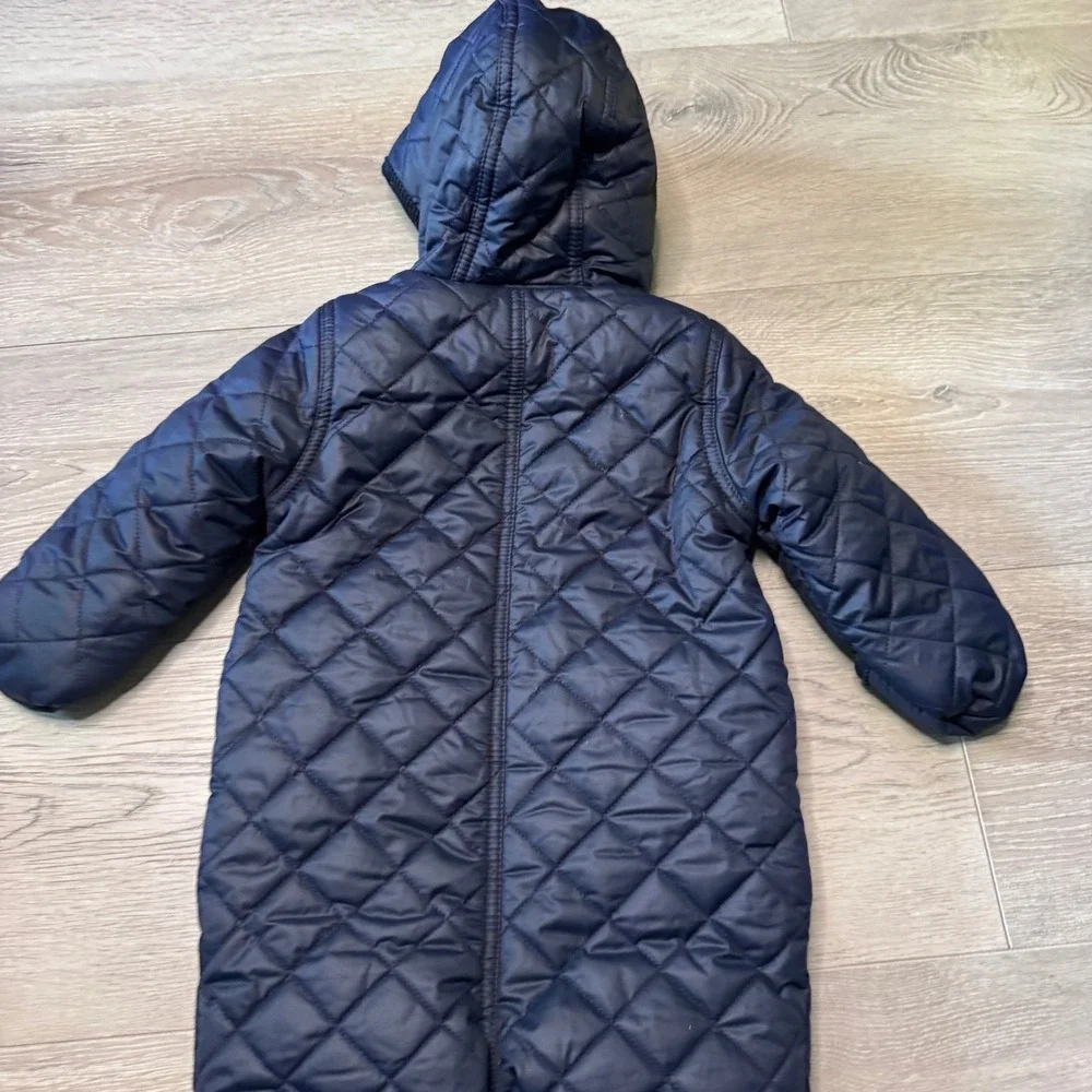 Ralph Lauren Kids Navy Blue Quilted Bunting Snowsuit Hooded Fleece Lined 6M‎